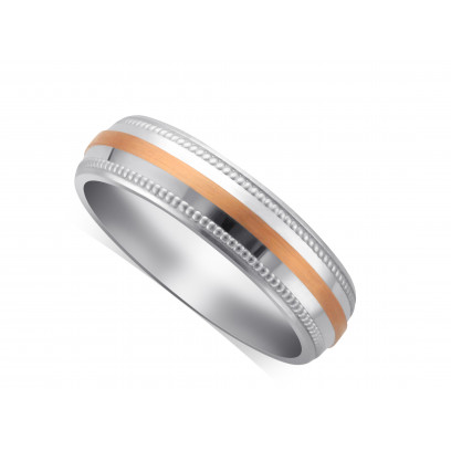 18ct White Gold Ladies 3mm Wedding Ring, With A 2mm 18ct Rose Gold Centre Band