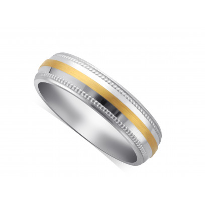 18ct White Gold Ladies 3mm Wedding Ring, With A 2mm 18ct Yellow Gold Centre Band