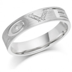 9ct White Gold Ladies 4mm Ring Engraved with 'Love' and 2 Names and Set with 1pt Diamond