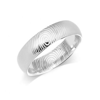 9ct White Gold Gents 6mm Fingerprint Wedding Ring