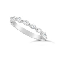 Fine Quality 18ct White Gold Unique Pear Shape Wedding Band Set With 8 Diamonds, Total Diamond Weight 0.50ct