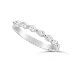Fine Quality 18ct White Gold Unique Pear Shape Wedding Band Set With 8 Diamonds, Total Diamond Weight 0.50ct