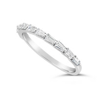 Fine Quality 18ct White Gold Unique Tapered Baguette Shape Wedding Band Set With 10 Diamonds, Total Diamond Weight 0.56ct