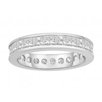 18ct White Gold Ladies Channel Set Full Eternity Ring set with 3.0 ct of Princess Cut Diamonds.