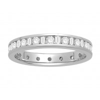 18 ct White Gold Ladies Channel Set Round and Baguette Cut Eternity Ring set with 0.75 ct of Diamonds.