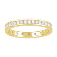 18 ct Yellow Gold Ladies Channel Set Round and Baguette Cut Eternity Ring set with 0.50 ct of Diamonds.