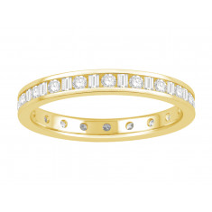 18 ct Yellow Gold Ladies Channel Set Round and Baguette Cut Eternity Ring set with 0.50 ct of Diamonds.
