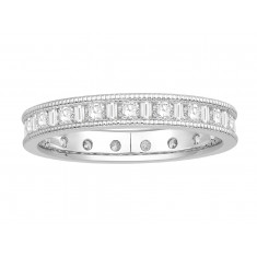18 ct White Gold Ladies Channel Set Round and Baguette Cut Eternity Ring set with 0.75 ct of Diamonds.