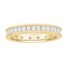 18 ct Yellow Gold Ladies Channel Set Round and Baguette Cut Eternity Ring set with 1.0 ct of Diamonds.