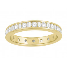 18 ct Yellow Gold Ladies Channel Set Round and Baguette Cut Eternity Ring set with 1.0 ct of Diamonds.