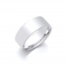8mm Gents Heavy Weight 18ct White Gold Flat Court  Shape Wedding Band