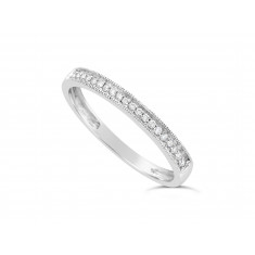 18ct White Gold Ladies 2.2mm Wide Diamond Band, set with 26 Round Brilliant cut Diamonds with Millgrain Edge, Total Diamond Weight 0.10ct H S/I 