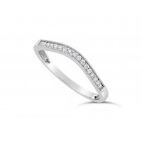 Platinum Ladies 2mm Wide Shallow Curved Band, set with 17 Round Brilliant Cut Diamonds in Pavé Setting, Total Diamond Weight 0.08ct H S/I   