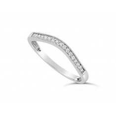 18ct White Gold Ladies 2mm Wide Shallow Curved Band, set with 17 Round Brilliant Cut Diamonds in Pavé Setting, TDW 0.08ct H S/I   