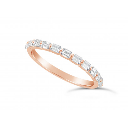 Fine Quality 18ct Rose Gold Unique Narrow Emerald Cut Wedding Band Set With 11 Diamonds, Total Diamond Weight 0.60ct
