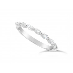 Fine Quality 18ct White Gold Unique Narrow Marquise Cut Wedding Band Set With 8 Diamonds, Total Diamond Weight 0.50ct
