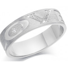 9ct White Gold Gents 6mm Ring Engraved with 'Love' and 2 Names and Set with 2pt Diamond