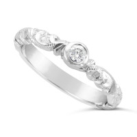 Ladies Palladium Hand Engraved Diamond Set Wedding Ring