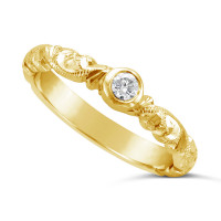 Ladies 18ct Gold Hand Engraved Diamond Set Wedding Ring