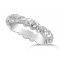 Ladies Platinum Hand Engraved Wedding Ring