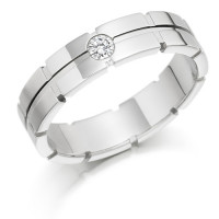 9ct White Gold Ladies 4mm Wedding Ring with Centre Groove and Set with 7pt Round Diamond  