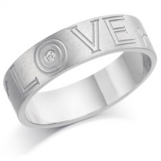 9ct White Gold Gents 6mm Ring Engraved with 'Love' and 2 Names and Set with 2pt Diamond
