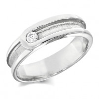 9ct White Gold Gents 7mm Wedding Ring with Raised Edges and Frosted Centre and Set with Single 10pt Diamond   
