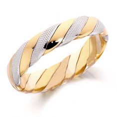 9ct Yellow and White Gold Gents 5mm Twisted Wedding Ring with Beading on the White Gold  