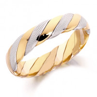 18ct Yellow and White Gold Gents 5mm Twisted Wedding Ring with Beading on the White Gold  