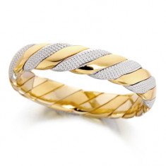 18ct Yellow and White Gold Ladies 4mm Twisted Wedding Ring with Beading on the White Gold  