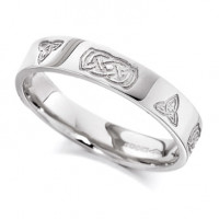 18ct White Gold Ladies 4mm Celtic Wedding Ring Engraved with Celtic Knots and Plaits  