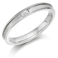 9ct White Gold Ladies 3mm Wedding Ring with Centre Groove and Channel Set with 6pt Baguette Diamond  