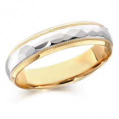 9ct Yellow and White Gold Gents 5mm Wedding Ring with Patterned and Beaded Centre  