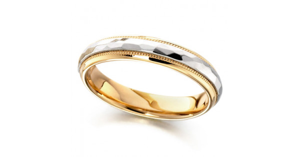 9ct Yellow and White Gold Ladies 4mm Wedding Ring with Patterned and