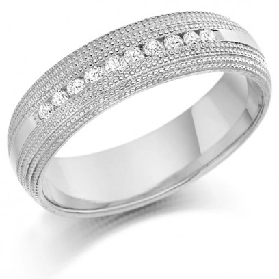 Platinum Gents 6mm Wedding Ring with 0.30ct of Channel Set Diamonds with Beaded Edge Pattern  