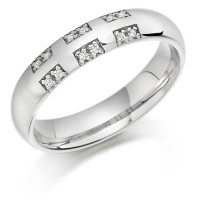 18ct White Gold Ladies 4mm Wedding Ring with Set with 6pts of Diamonds in Rectangular Pattern  