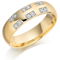 9ct Yellow Gold Gents 6mm Ring Set with 18pts of Diamonds in Rectangular Pattern  
