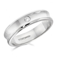 9ct White Gold Gents Concave 5mm Wedding Ring Set with Single 5pt Diamond   