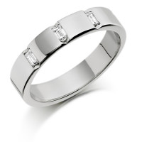 9ct White Gold Ladies 4mm Wedding Ring with 3 Channel Set Baguette Diamonds Weighing a Total of 18pts  