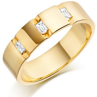 9ct Yellow Gold Gents 5mm Wedding Ring with 3 Channel Set Baguette Diamonds Weighing a Total of 24pts  