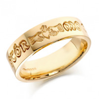 18ct Yellow Gold Gents 6mm Celtic Wedding Ring Engraved with ""a stor mo chroi"" (darling of my heart)  "