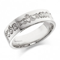 9ct White Gold Gents 6mm Celtic Wedding Ring Engraved with ""a stor mo chroi"" (darling of my heart)  "