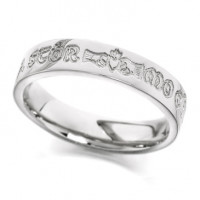9ct White Gold Ladies 4mm Celtic Wedding Ring Engraved with ""a stor mo chroi"" (darling of my heart)  "
