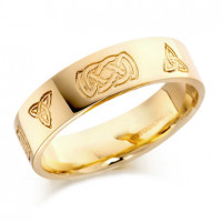18ct Yellow Gold Gents 6mm Celtic Wedding Ring Engraved with Celtic Knots and Plaits  