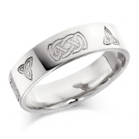 9ct White Gold Gents 6mm Celtic Wedding Ring Engraved with Celtic Knots and Plaits  