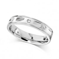 Platinum Ladies 4mm Wedding Ring with Alternate Diamonds and Flat Cuts All Around, Set with a Total of 12pts of Diamonds  