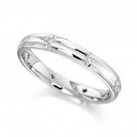 9ct White Gold Ladies 3mm Wedding Ring with Centre Groove and Diamonds Set Evenly Spaced All Around, Total Weight 8pts  