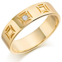9ct Yellow Gold Gents 6mm Wedding Ring with 4pt Diamond Set in Square Box Pattern  