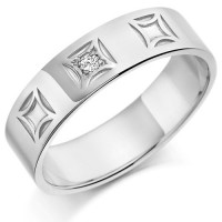Platinum Gents 6mm Wedding Ring with 4pt Diamond Set in Square Box Pattern  