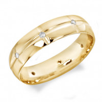 9ct Yellow Gold Gents 6mm Wedding Ring with Centre Groove and Diamonds Set Evenly Spaced all Around, Total Weight 12pts  